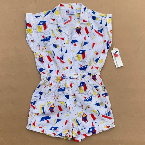 Vintage Pants - Vintage 80s sailing print romper, new with tags